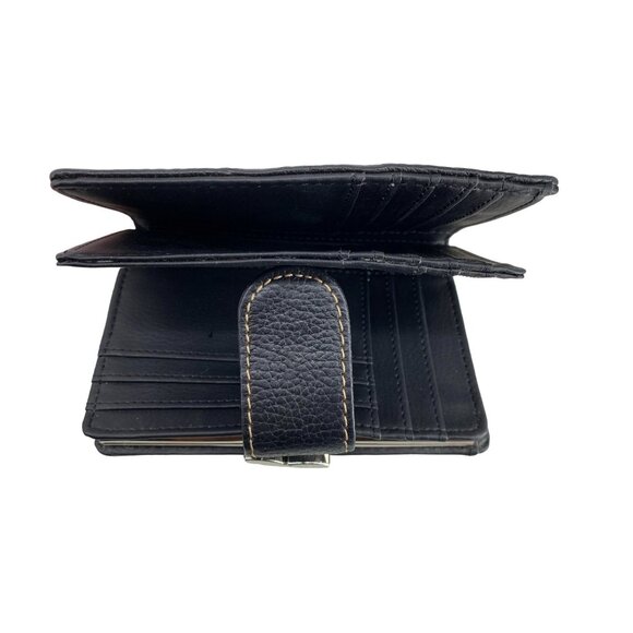 Genuine Leather Black Wallet With Snap Closure & Multiple Card Slots - Picture 3 of 6